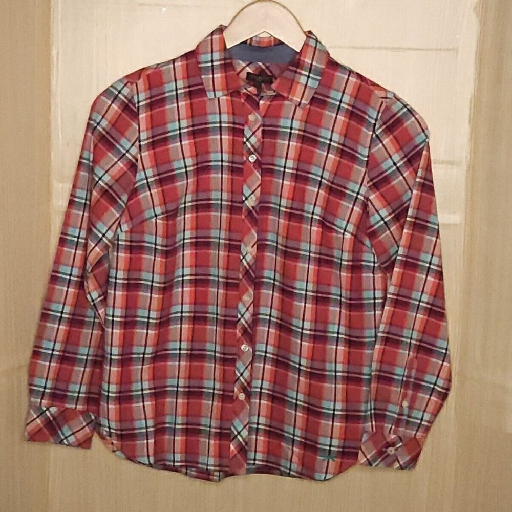 Talbots Womens Petite Pink Plaid Button Down SP
